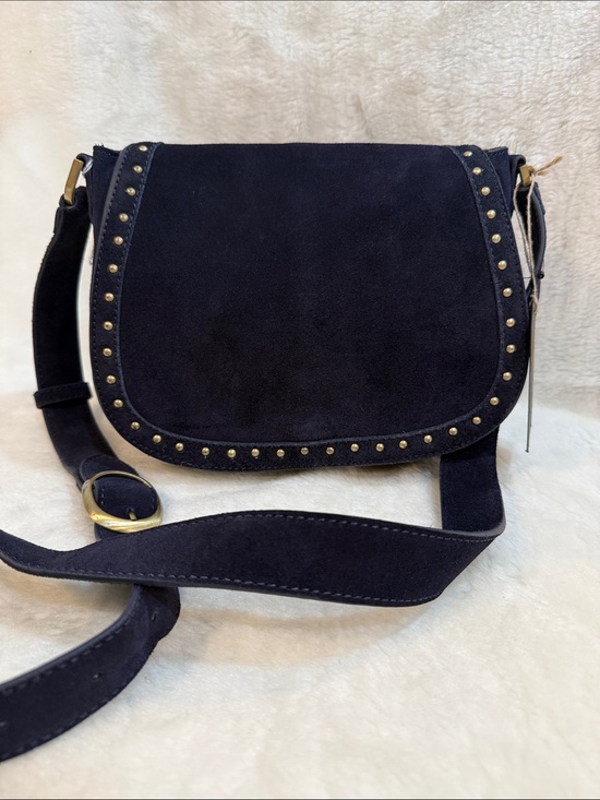 Genuine Suede Bags Handbags - NWT - Suede Studded Flap Crossbody Bag in Navy